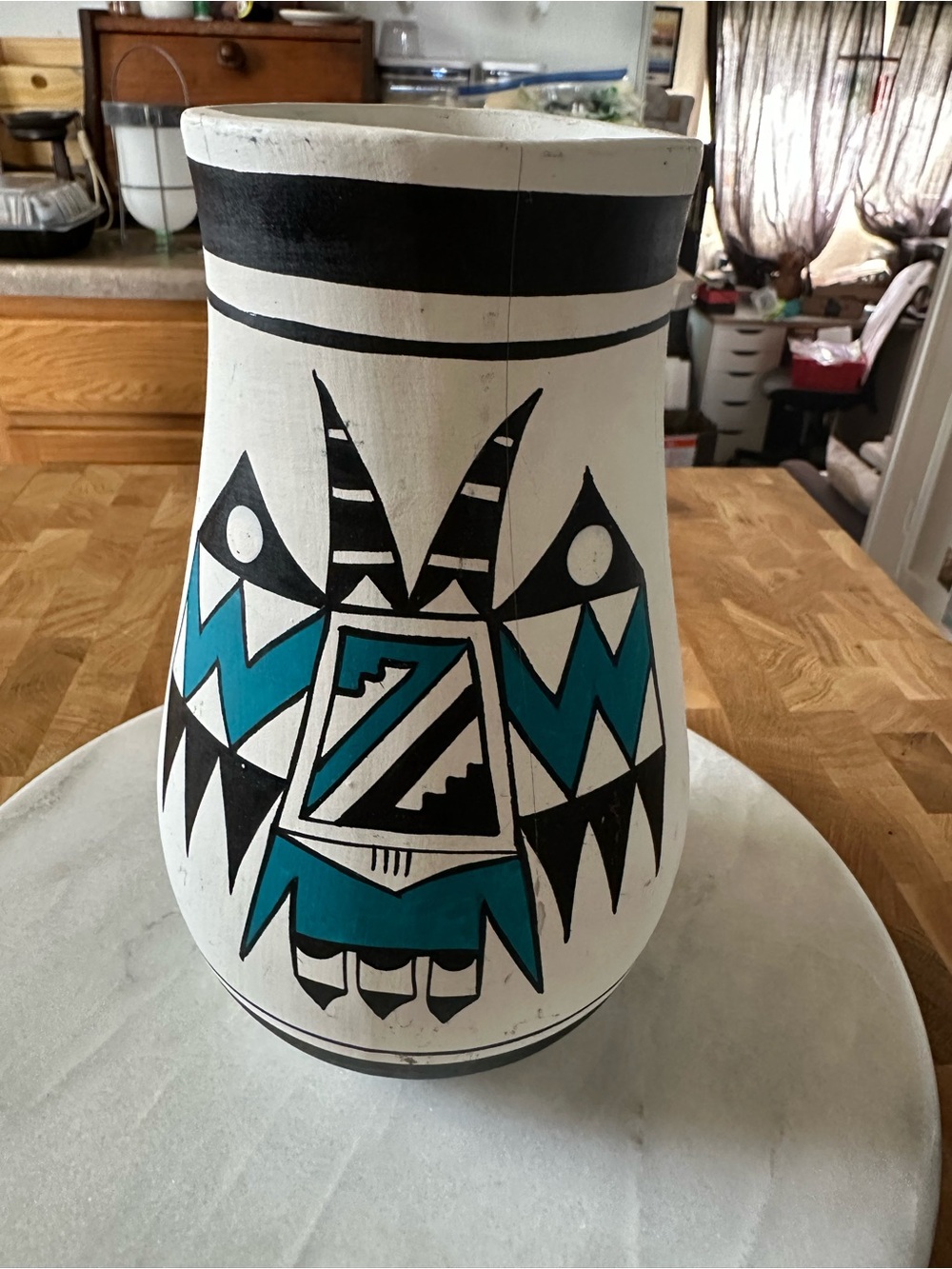 Mexican Southwestern Native Pottery Vase/Vessel Signed By Artist R. GALVAN 9in